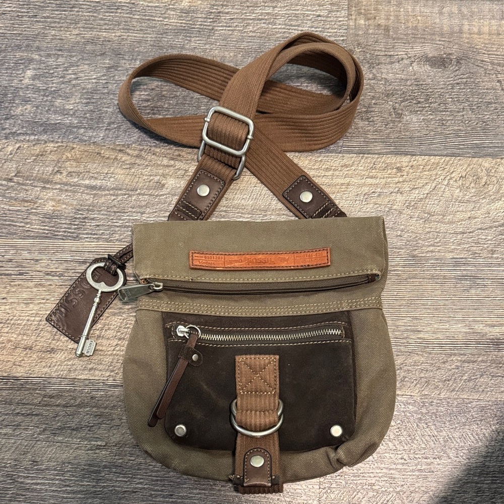 EUC Fossil Brown and Tan Crossbody Bag
